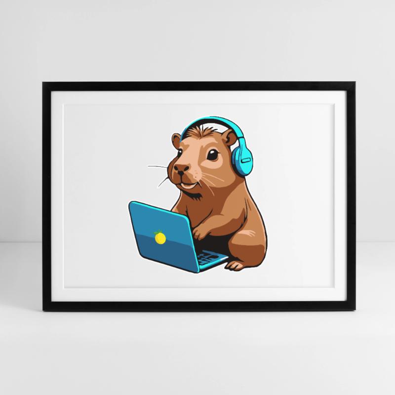 Capybara Programmer Coder Computer Framed poster (69 × 49 cm)