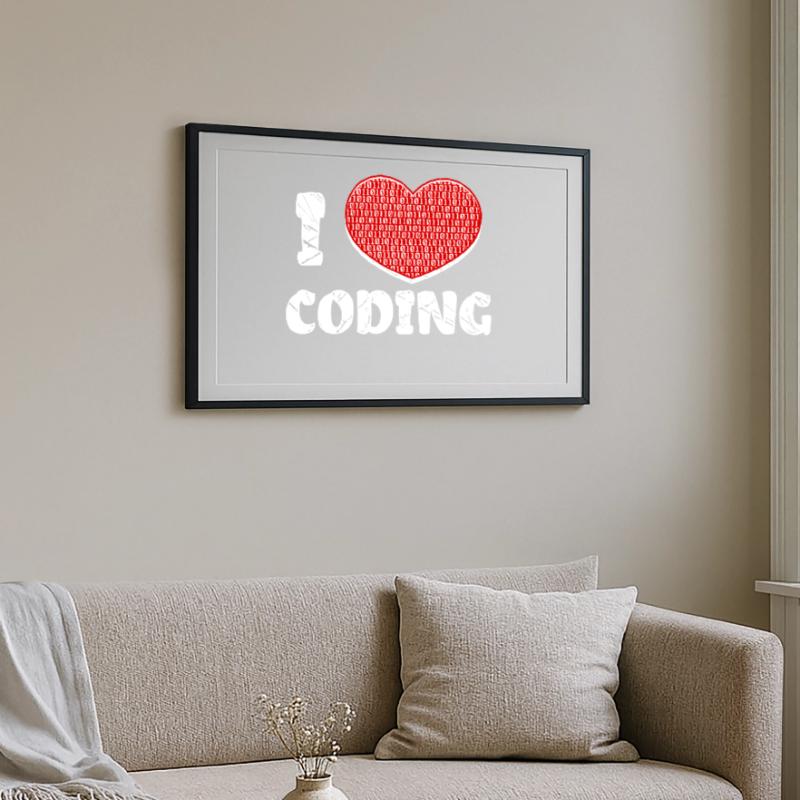 Développeur Heart Coding Statement Programmeur Affiche encadrée (69 × 49 cm)