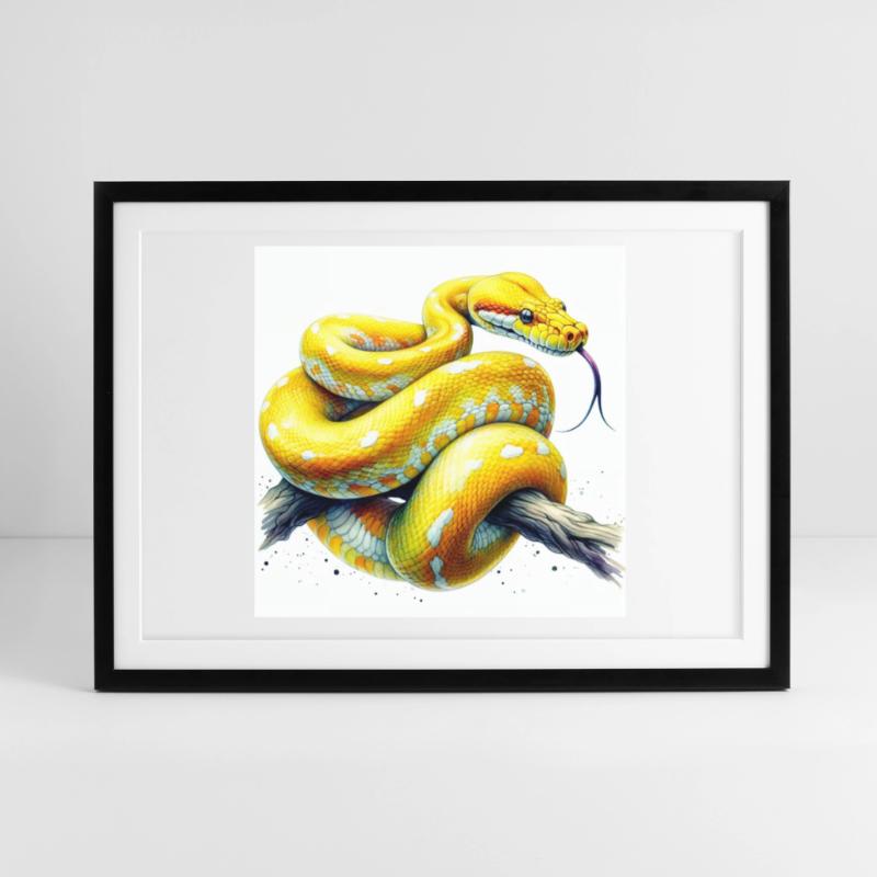 Gelbe Python Gerahmtes Poster (69 × 49 cm)