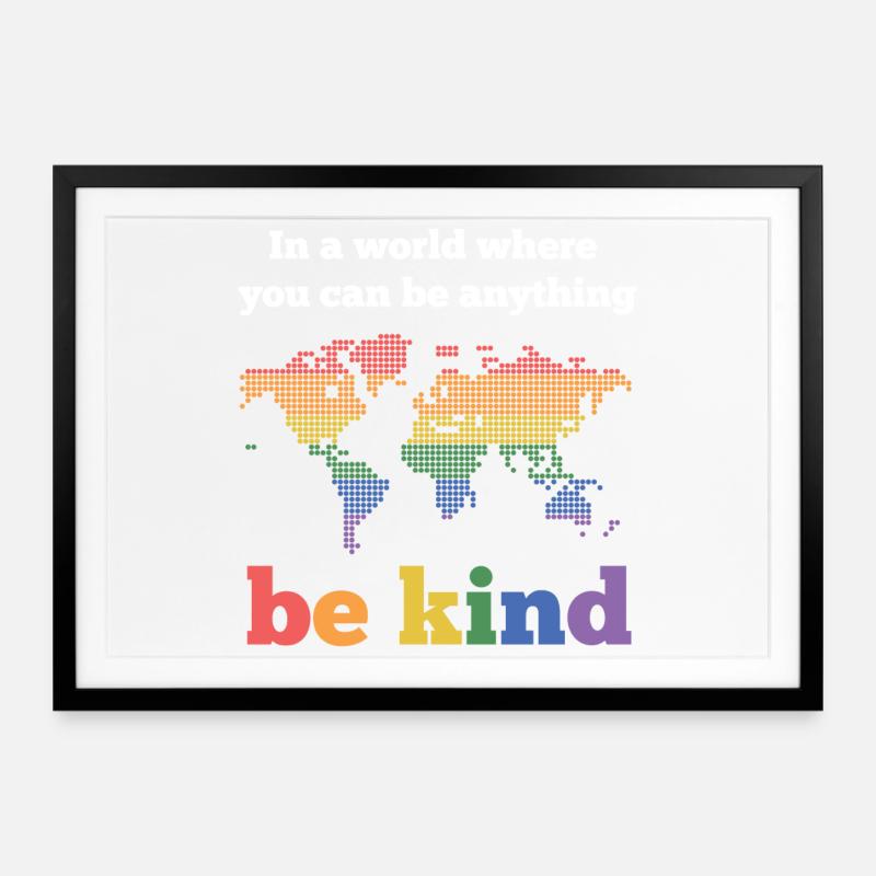 LGBTQ-Pride-Monat - Sei freundlich - Gerahmtes Poster (69 × 49 cm) - Schwarz