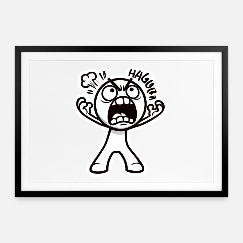 Wütende Cartoon-Stickfigur Sticker - Gerahmtes Poster (69 × 49 cm) - Schwarz