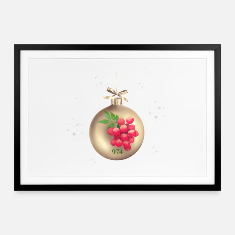 Weihnachtskugel 974 Gold Litschis - Gerahmtes Poster (69 × 49 cm) - Schwarz