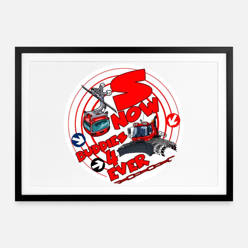 1423-SNOW_BUDDIES_4_EVER_rood-Buchstaben - Gerahmtes Poster (69 × 49 cm) - Schwarz