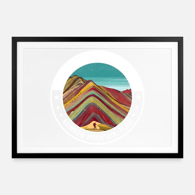 Rainbow Mountain Peru Color Explosion - Framed poster (69 × 49 cm) - black