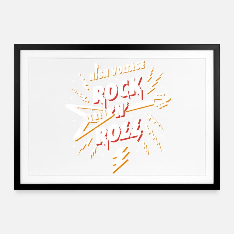 High Voltage Rock N Roll Guitar - Framed poster (69 × 49 cm) - black