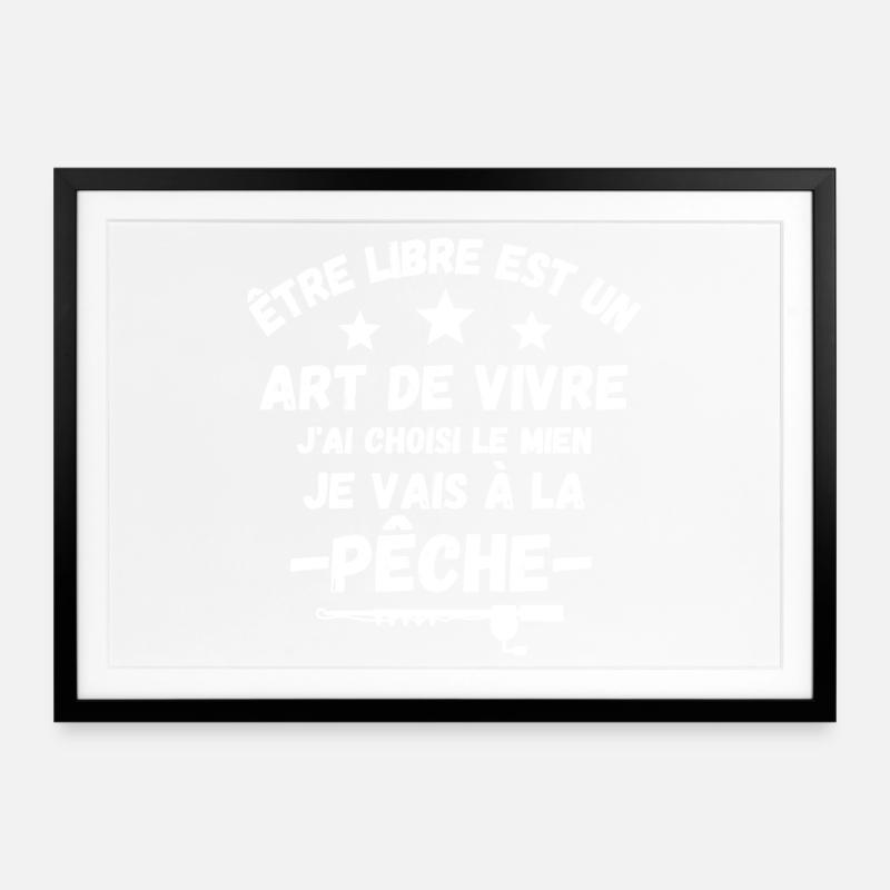 pêche, pêcheur, fan de pêche - Affiche encadrée (69 × 49 cm) - noir
