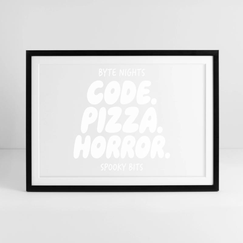 Byte Nächte: Code Pizza Horror Gerahmtes Poster (69 × 49 cm)
