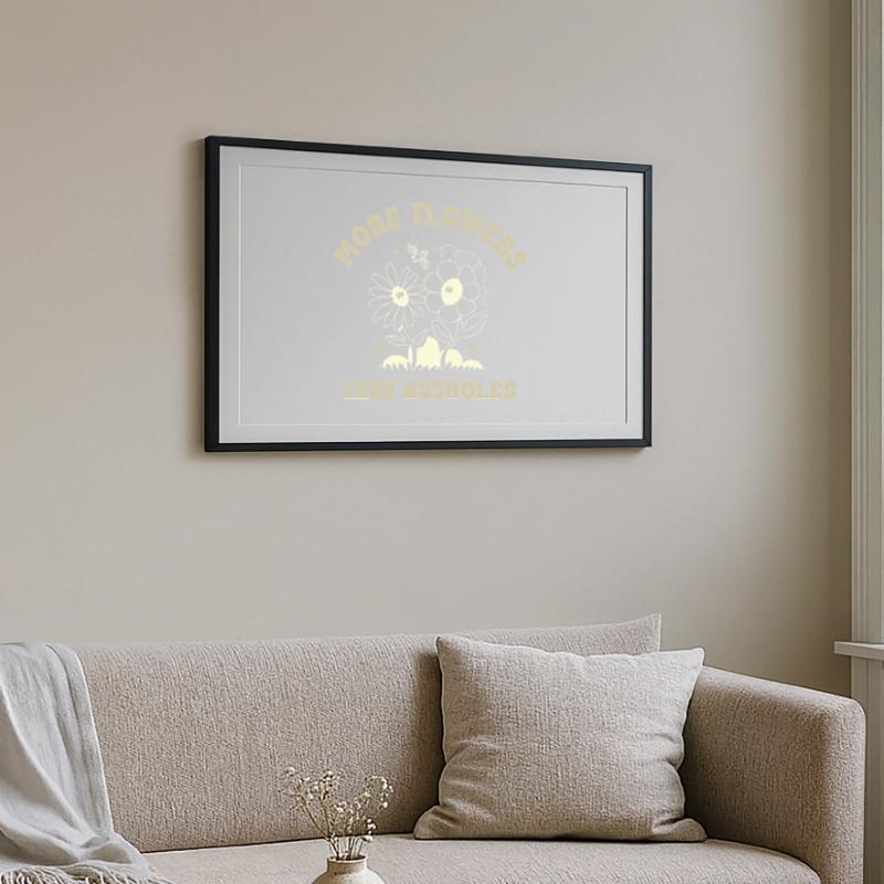 Plus de fleurs, moins de connards – Expression rétro sur les fleurs Affiche encadrée (69 × 49 cm)