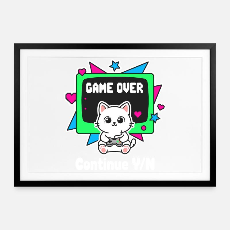 Retro Cats Controller Game Over - Affiche encadrée (69 × 49 cm) - noir
