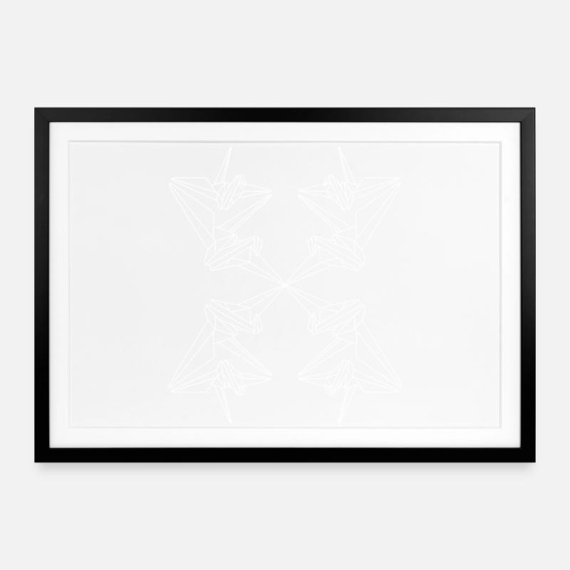 Origami Birds Geometric Pattern - Framed poster (69 × 49 cm) - black