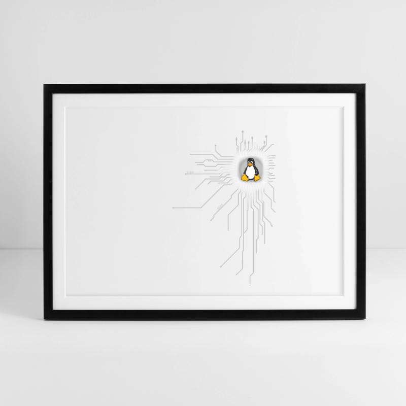board Penguin Core Heart Computer pc Nerd program Framed poster (69 × 49 cm)