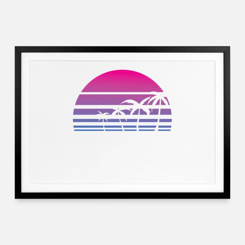 palmier tropical été rétro - Affiche encadrée (69 × 49 cm) - noir