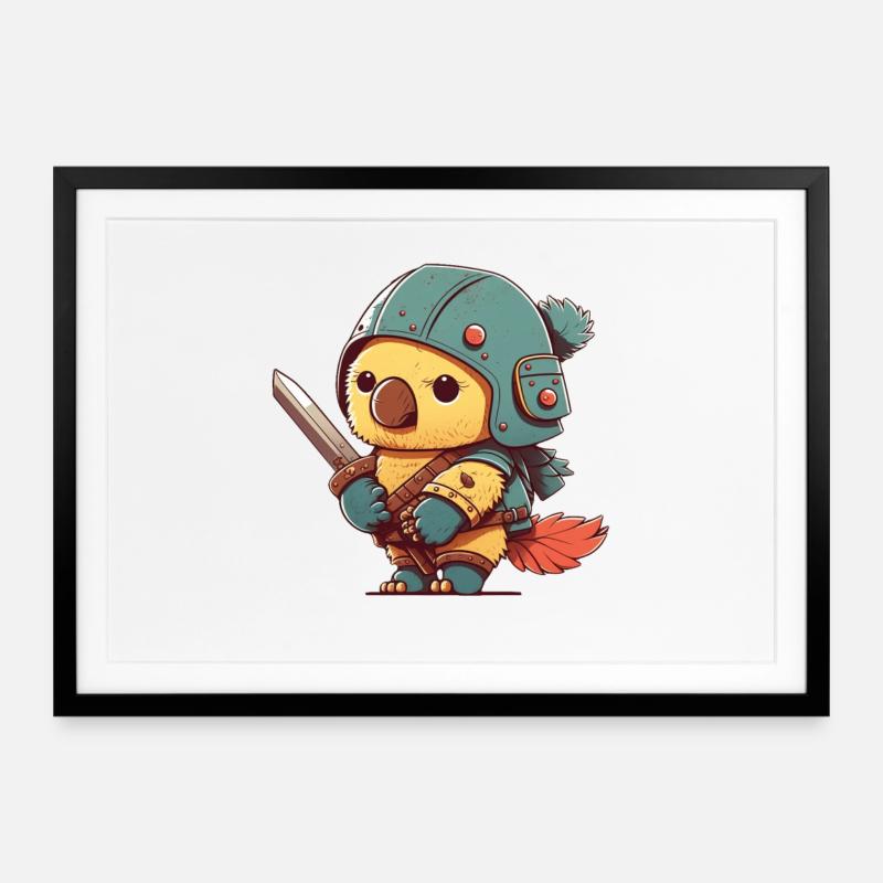 Vogel im Kriegeroutfit - Gerahmtes Poster (69 × 49 cm) - Schwarz