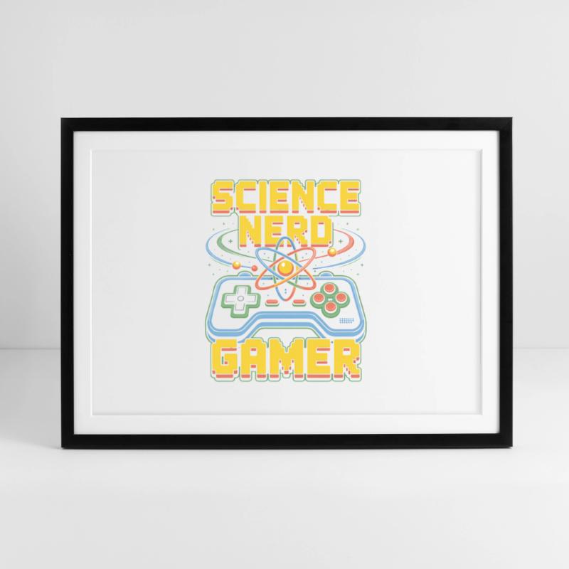 Science Nerd Gamer Atom Controller Wissenschaft Affiche encadrée (69 × 49 cm)