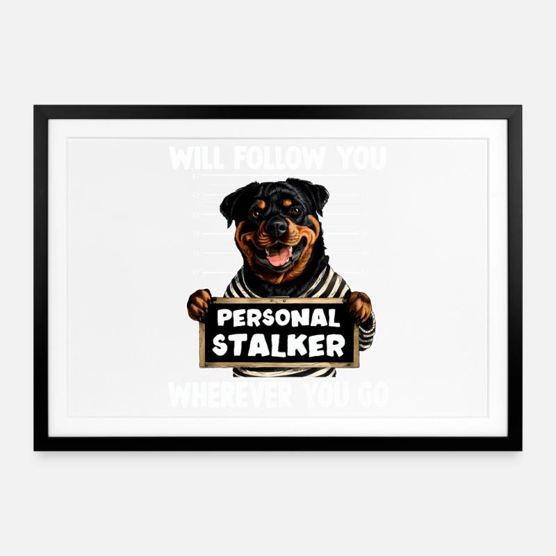 Propriétaire de rottweiler T Rottweiler Gassi Rottwe - Affiche encadrée (69 × 49 cm) - noir