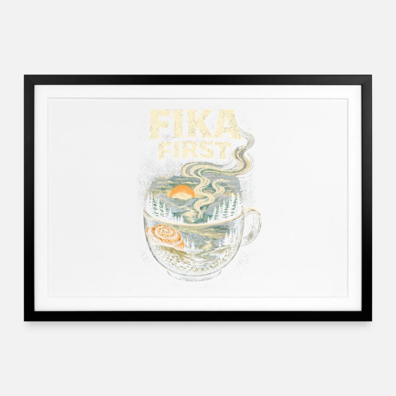 Fika viking scandinave d’abord - Affiche encadrée (69 × 49 cm) - noir