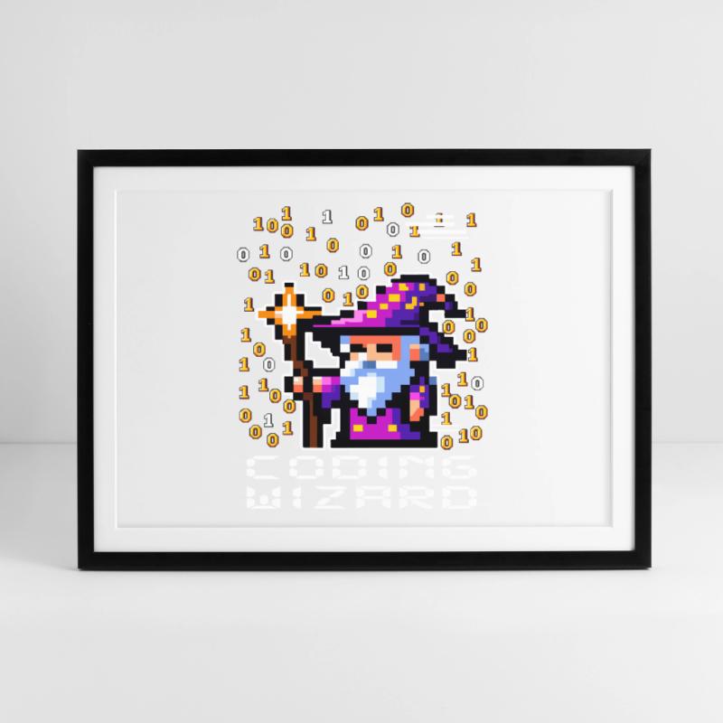 Wizard Pixel Code Framed poster (69 × 49 cm)