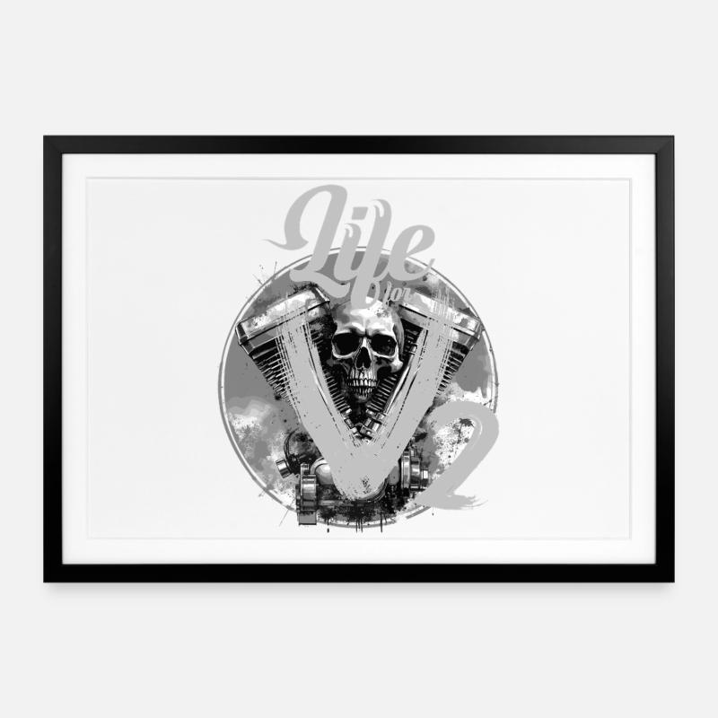 Conception du crâne de moto V-Twin - Affiche encadrée (69 × 49 cm) - noir