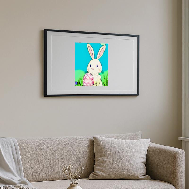 Neon Easter Bunny with Easter Egg in the Grass Framed poster (69 × 49 cm)