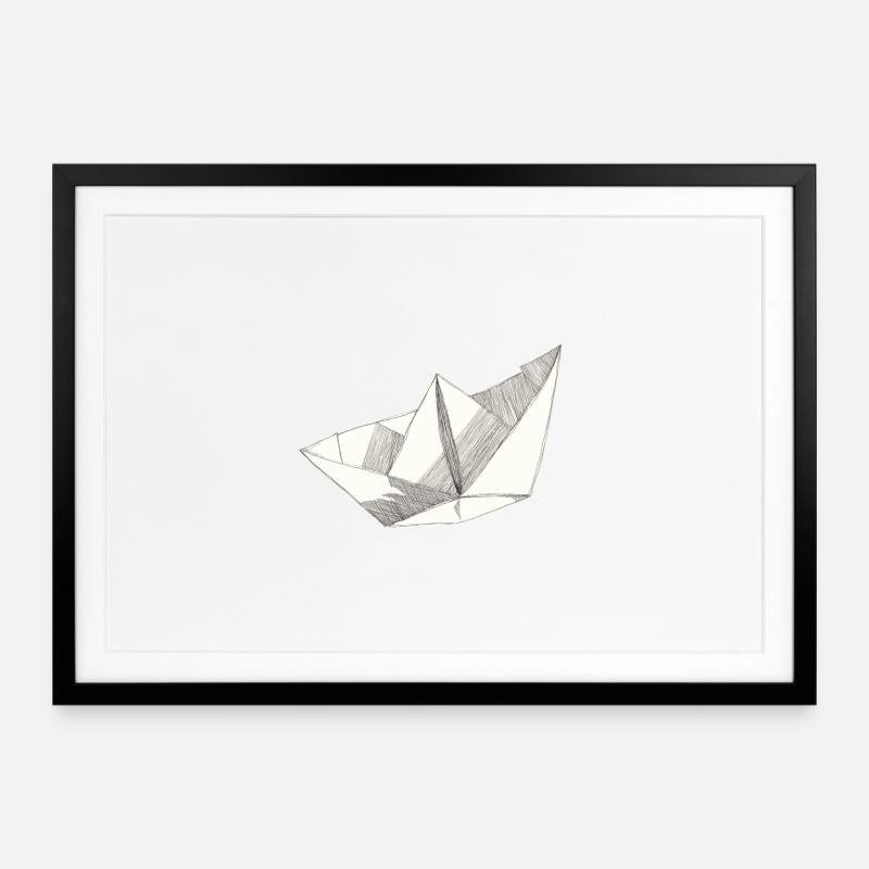 Paper Ship - Framed poster (69 × 49 cm) - black