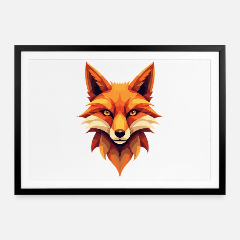 Geometric Ember Fox - Framed poster (69 × 49 cm) - black