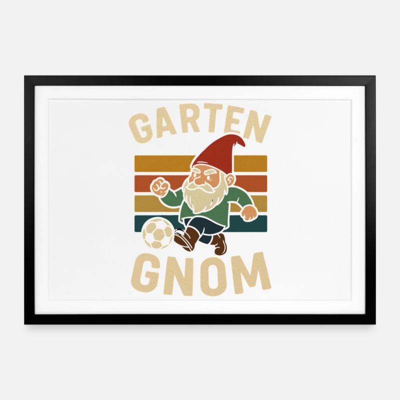 Garden Gnome Kicks Soccer - Framed poster (69 × 49 cm) - black