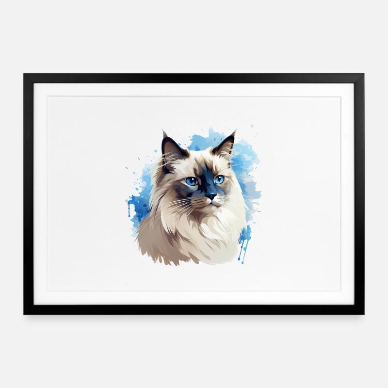 Cat Head Sacred Birman - Framed poster (69 × 49 cm) - black