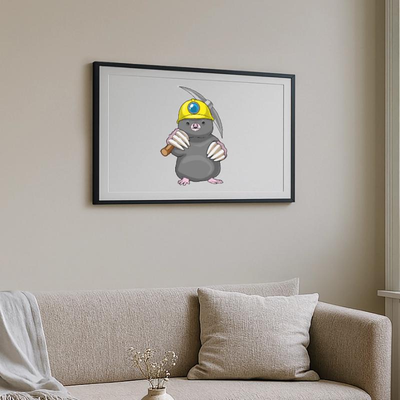 Mole Miner Pickaxe Mining Framed poster (69 × 49 cm)