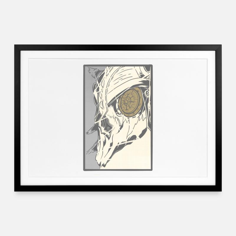 Steampunk Schädel mit Uhrwerkauge - Gerahmtes Poster (69 × 49 cm) - Schwarz