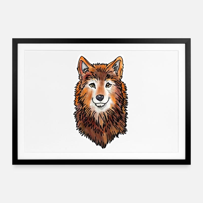 Wolfskopf (Braunes Fell) - Gerahmtes Poster (69 × 49 cm) - Schwarz