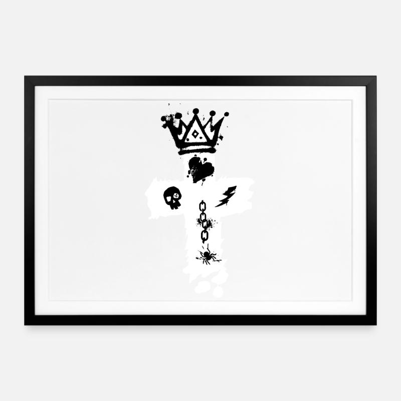 Style de rue graphique avec des éléments gothiques - Affiche encadrée (69 × 49 cm) - noir
