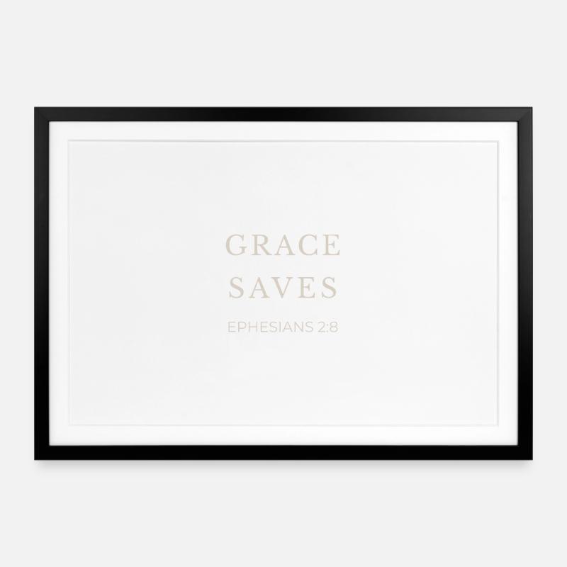 GNADE RETTET | Epheser 2 Vers 8 | Christian - Gerahmtes Poster (69 × 49 cm) - Schwarz