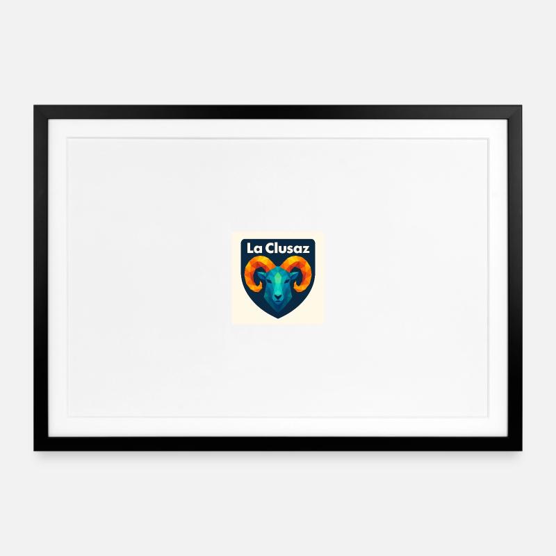 La Clusaz Geometric Ram Crest - Framed poster (69 × 49 cm) - black