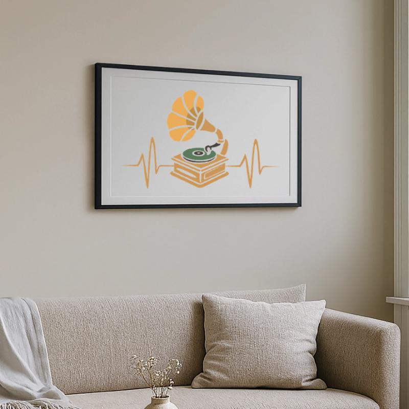 Vintage Turntable Heartbeat Design Framed poster (69 × 49 cm)