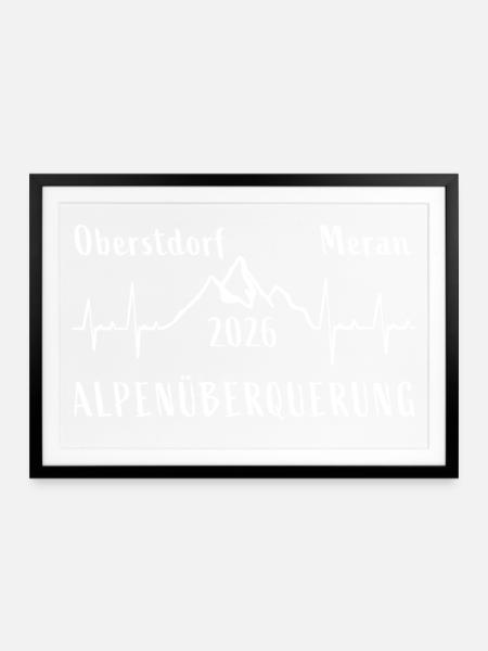 Alpenüberquerung 2026 Oberstdorf Meran E5 - Gerahmtes Poster (69 × 49 cm) - Schwarz