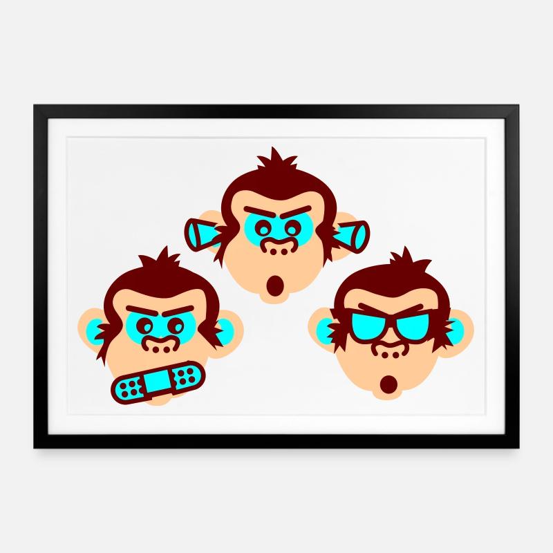 three wise monkeys - Affiche encadrée (69 × 49 cm) - noir