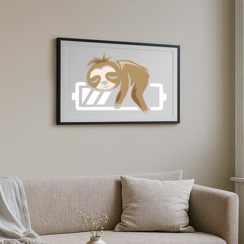 Sloth funny sleeping battery loading icon Framed poster (69 × 49 cm)