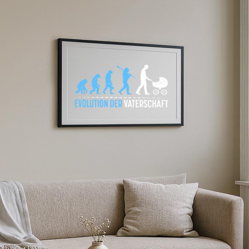Werdender Vater EVOLUTION DER VATERSCHAFT Lustig Gerahmtes Poster (69 × 49 cm)