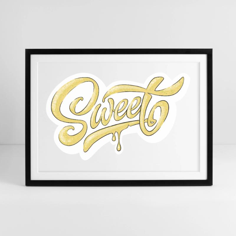 Conception de typographie Sweet Script Affiche encadrée (69 × 49 cm)