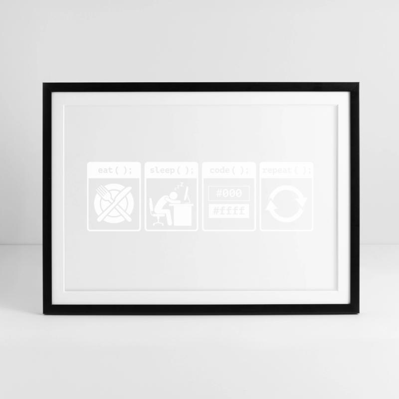 Eat Sleep Code Repeat – Conception de flux de travail pour codeurs Affiche encadrée (69 × 49 cm)