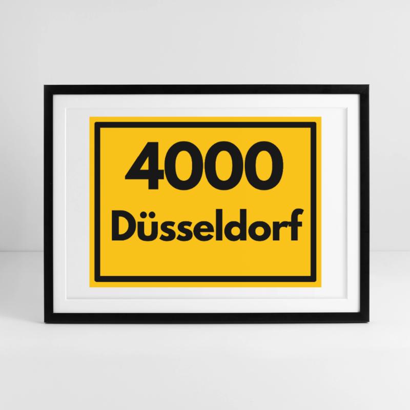 OLD POSTCODE POSTCODE RETRO 4000 DÜSSELDORF - OLD Framed poster (69 × 49 cm)