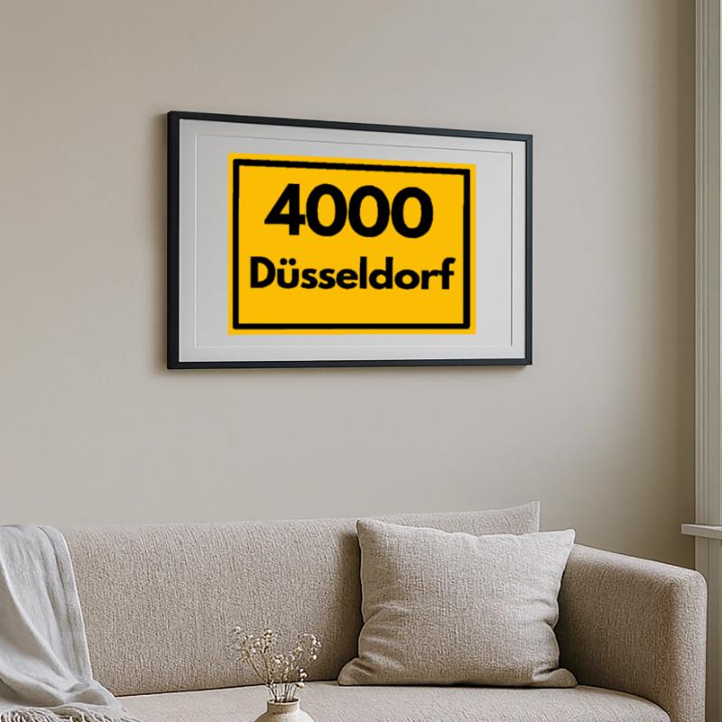 OLD POSTCODE POSTCODE RETRO 4000 DÜSSELDORF - OLD Framed poster (69 × 49 cm)