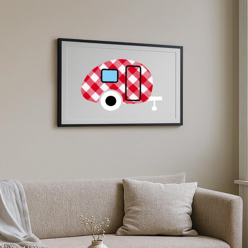 Caravan Caravan Checkered Check Pattern Camping Fan Framed poster (69 × 49 cm)