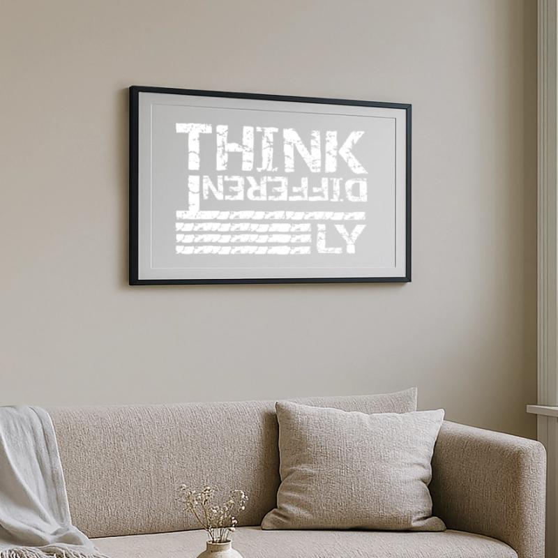 Penser différemment – Conception de typographie grunge Affiche encadrée (69 × 49 cm)
