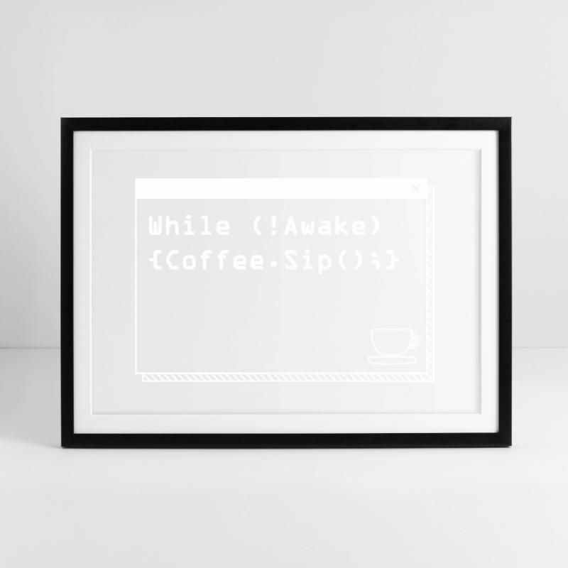Programmers generate code from coffee Framed poster (69 × 49 cm)