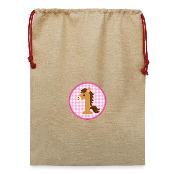 Pferd vichy karo 1 - Jute Weihnachtssack  - Beige - Vorne