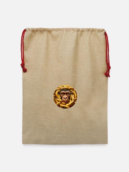 Affe mit Bananen - Jute Weihnachtssack - Beige