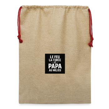 Feuer, Stärke und Papa in der Mitte - Jute Weihnachtssack  - Beige - Vorne