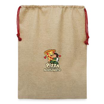 Pizza statt Beziehungskrise – Lustiger Comic - Jute Weihnachtssack  - Beige - Vorne