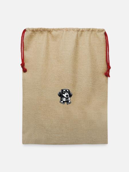 Dackel mit Schal - Jute Weihnachtssack - Beige